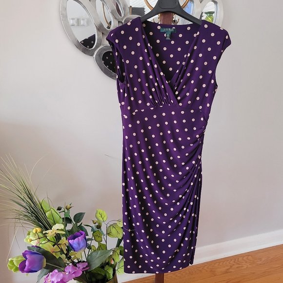 Ralph Lauren Dresses & Skirts - Ralph Lauren Purple Polka Dot Faux Wrap Dress US 6